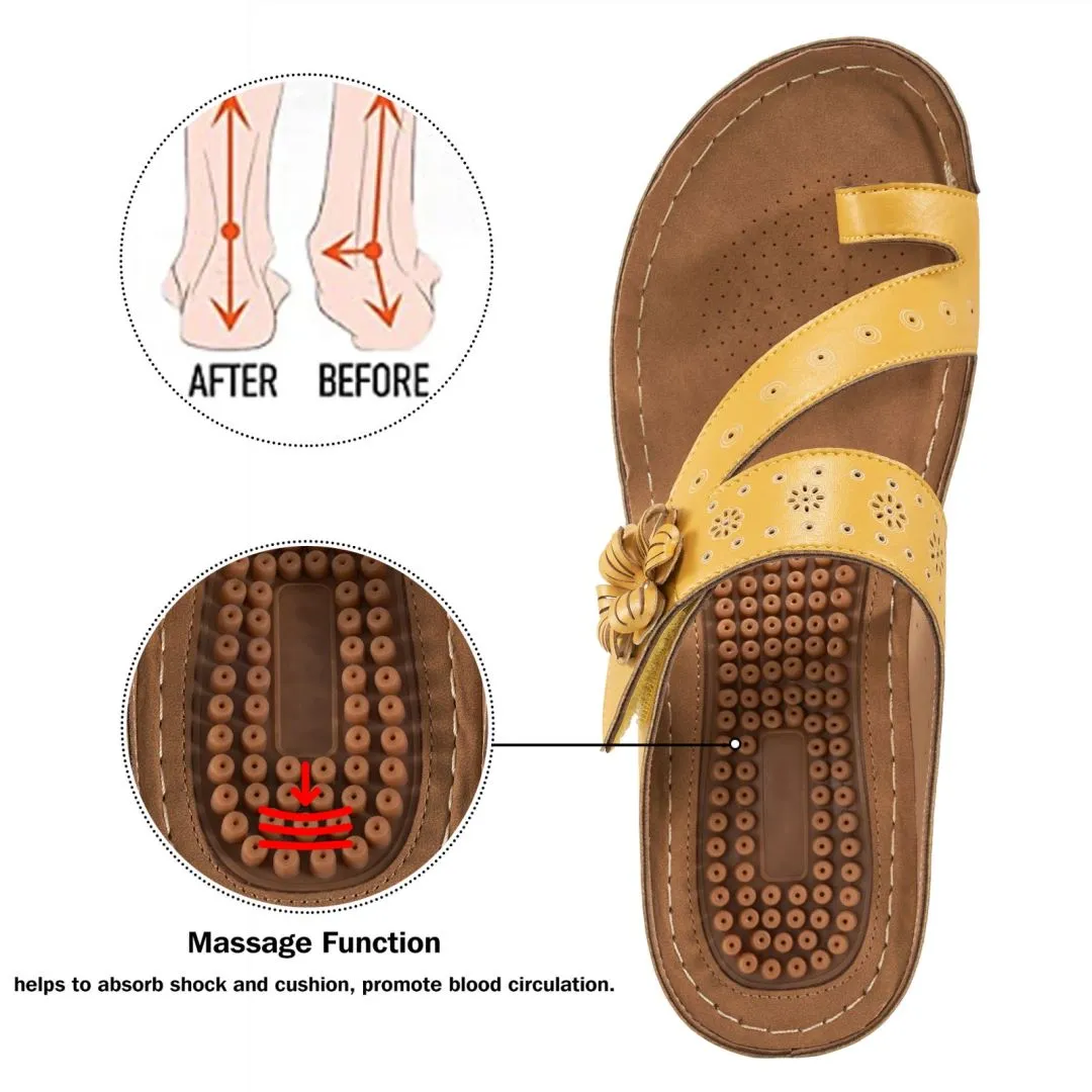 HARENC™Women's Wedge Bohemian Hook And Loop Adjustable Flip Flop Sandals With Arch Support