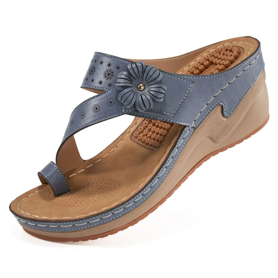 HARENC™Women's Wedge Bohemian Hook And Loop Adjustable Flip Flop Sandals With Arch Support