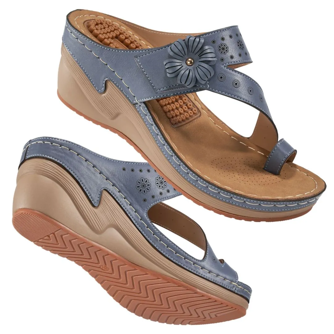 HARENC™Women's Wedge Bohemian Hook And Loop Adjustable Flip Flop Sandals With Arch Support