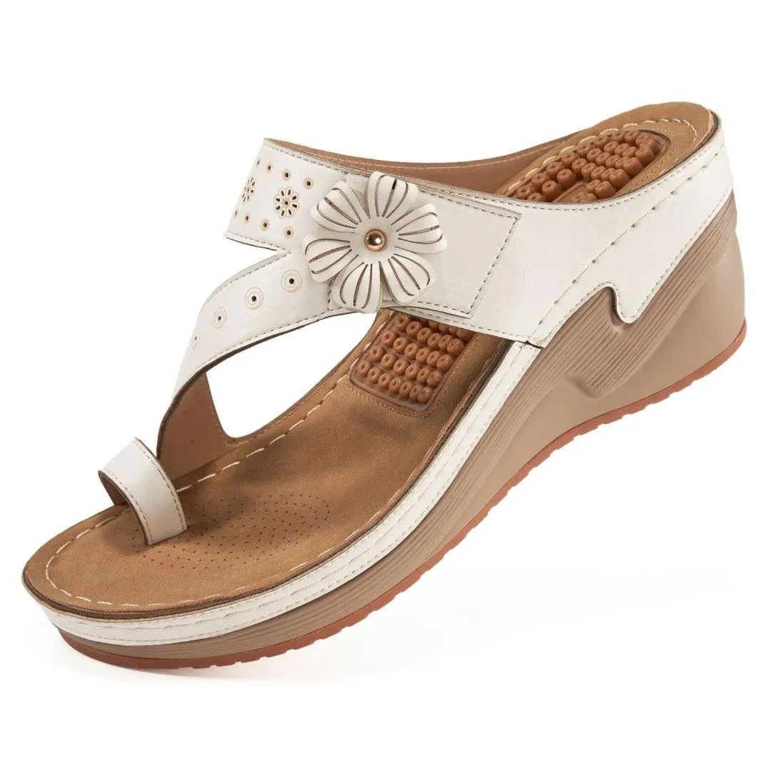 HARENC™Women's Wedge Bohemian Hook And Loop Adjustable Flip Flop Sandals With Arch Support
