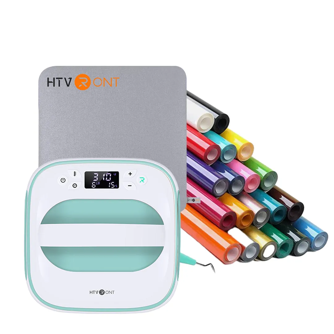 [HTV Bundle] T shirt Heat Press Machine-10"X10" Great Valued  Bundle(20rolls HTV vinyl-20colors   Heat Press Mat ≥$86)