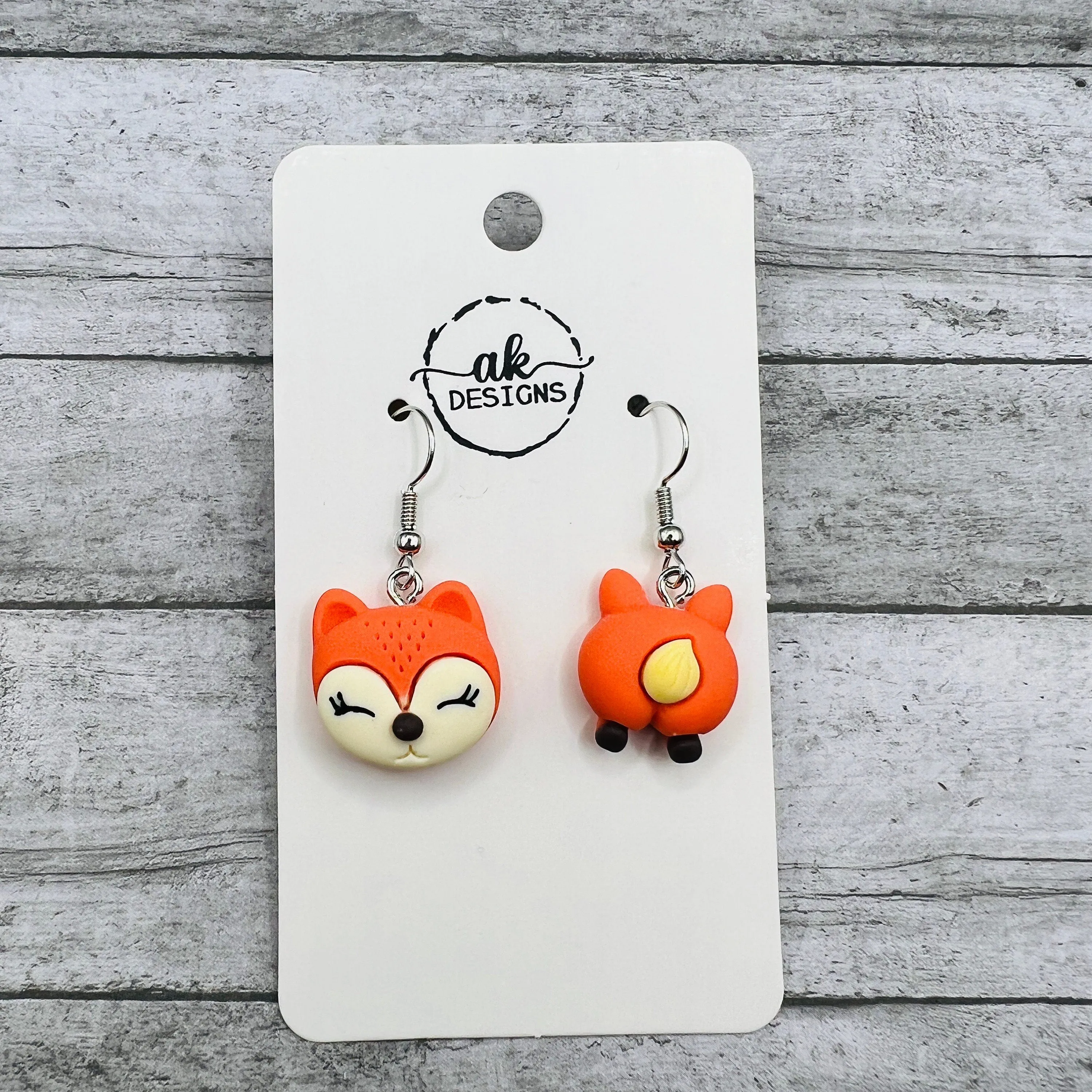 Hypoallergenic Kawaii Fox Mismatched Face and Butt  Earrings - Clearance
