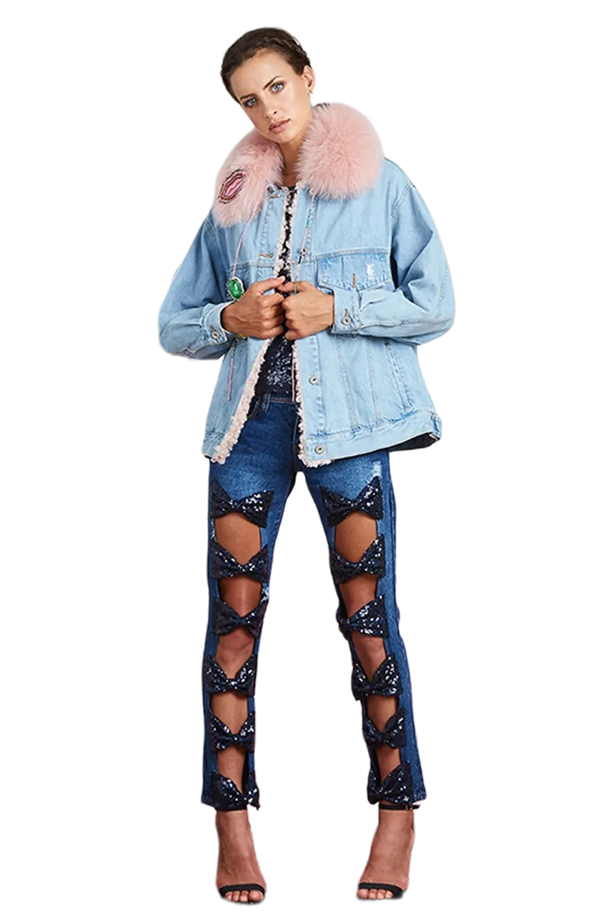 It's Not You It's Me Denim Faux Fur Jacket
