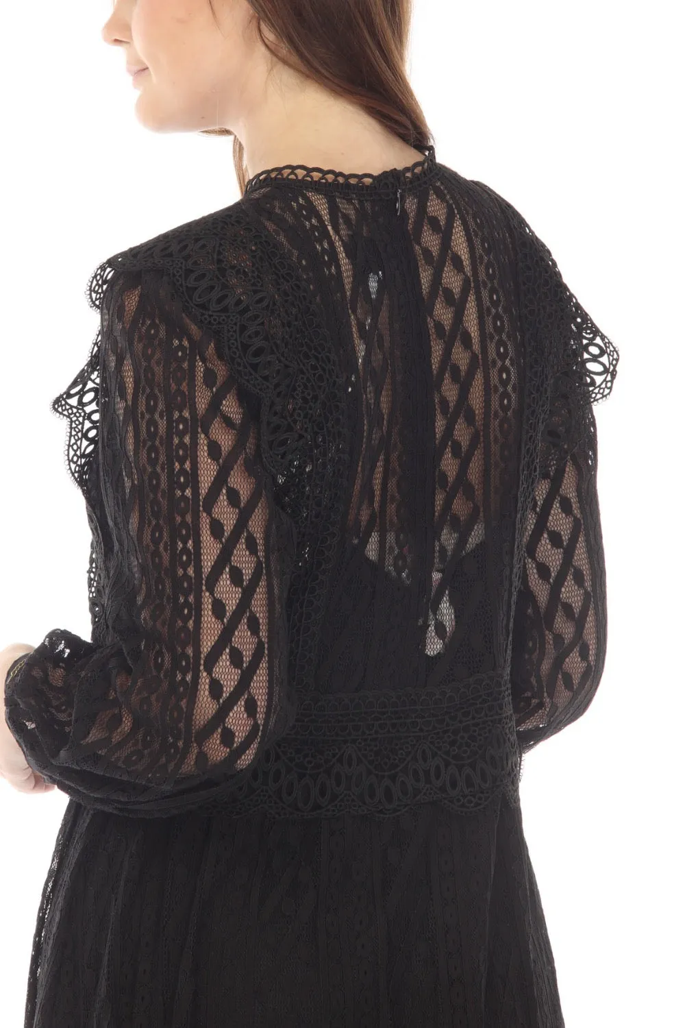 Johnny Was Biya Black Luna Lace Long Sleeve Maxi Slip Dress Boho Chic B34722-O