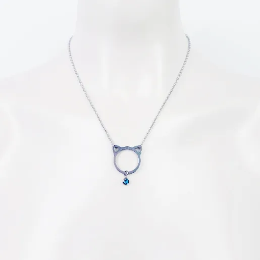Kitten Day Collar, Stainless Steel with Gemstone Pendant. Discreet Day Collar for Submissive, Pet Play, DDLG, BDSM