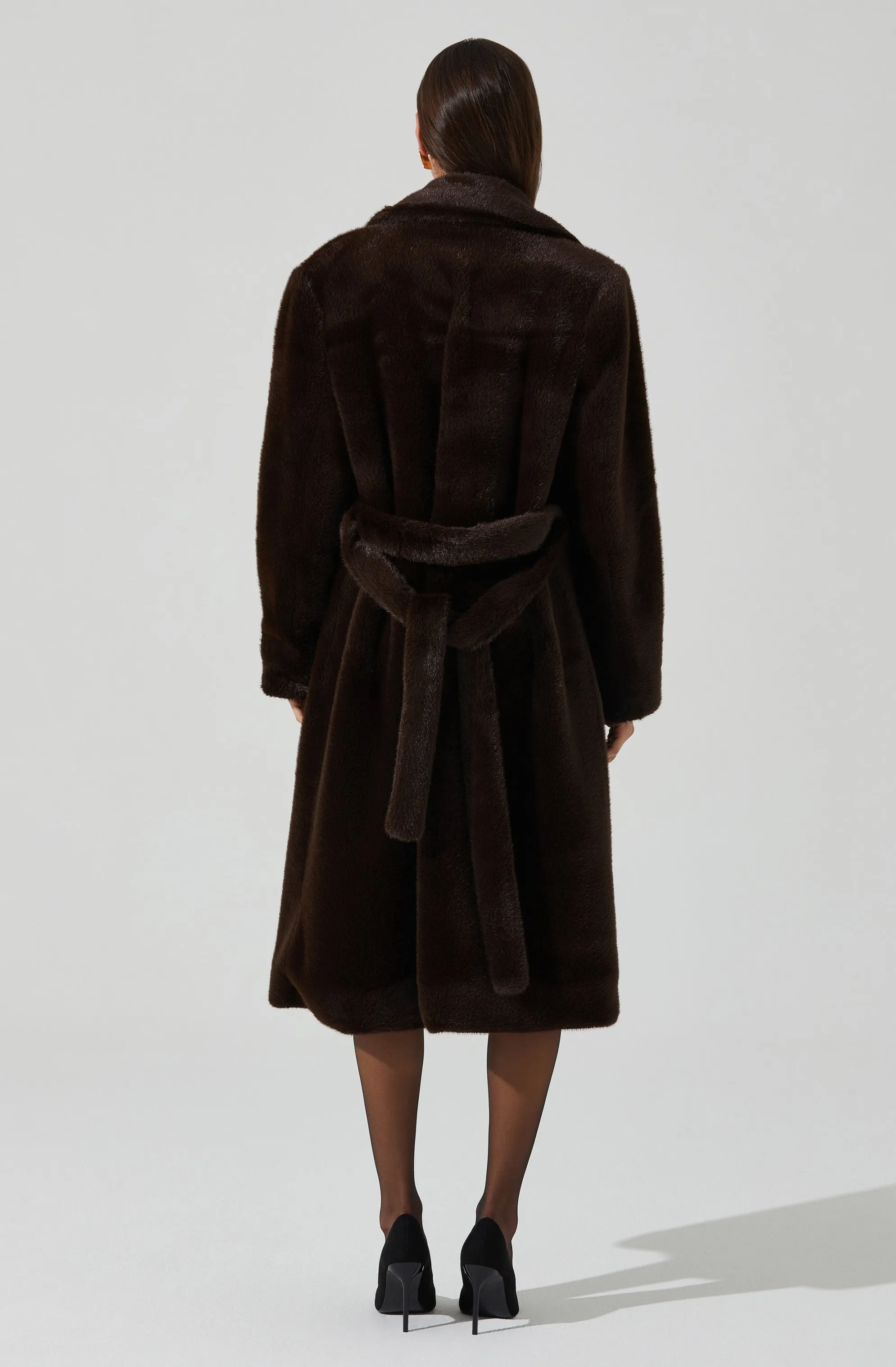 Maisie Faux Fur Longline Coat in Chocolate