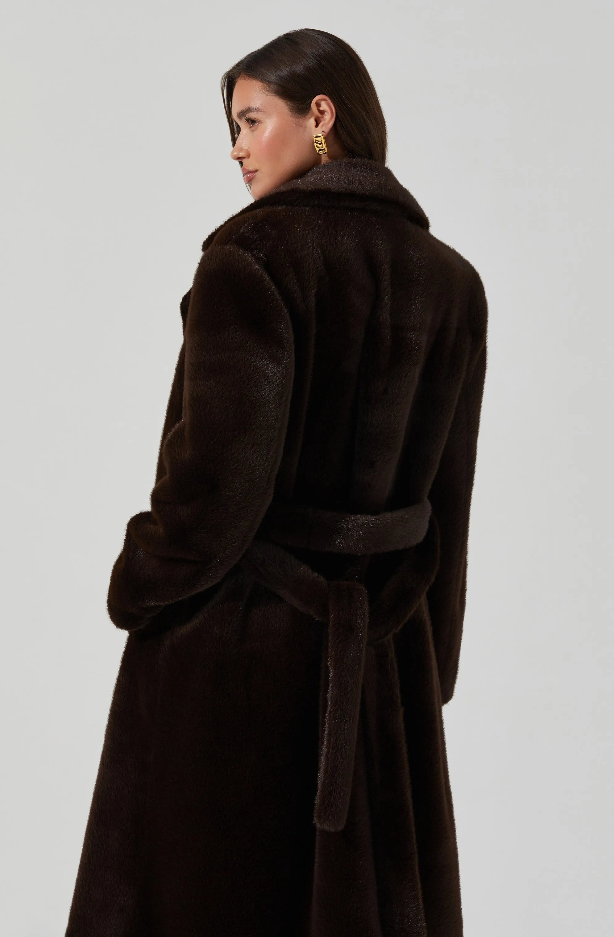 Maisie Faux Fur Longline Coat in Chocolate