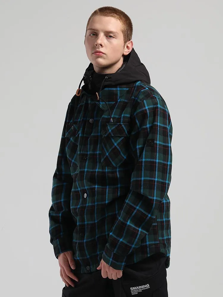 men's autumn and winter blue and green plaid shirt ski suit waterproof thick warm veneer trend loose snow suit