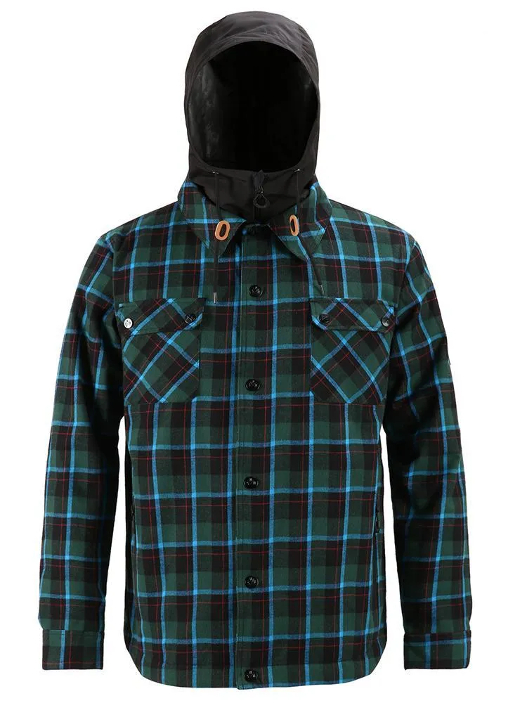 men's autumn and winter blue and green plaid shirt ski suit waterproof thick warm veneer trend loose snow suit