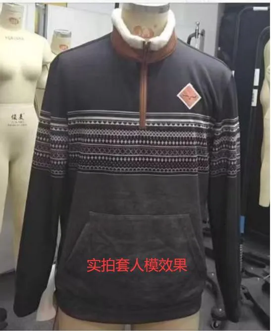 Men's Vintage Print Fur Collar Half Zipper Casual Sweatshirt 68104417YY