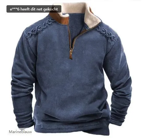 Men's Vintage Print Fur Collar Half Zipper Casual Sweatshirt 68104417YY