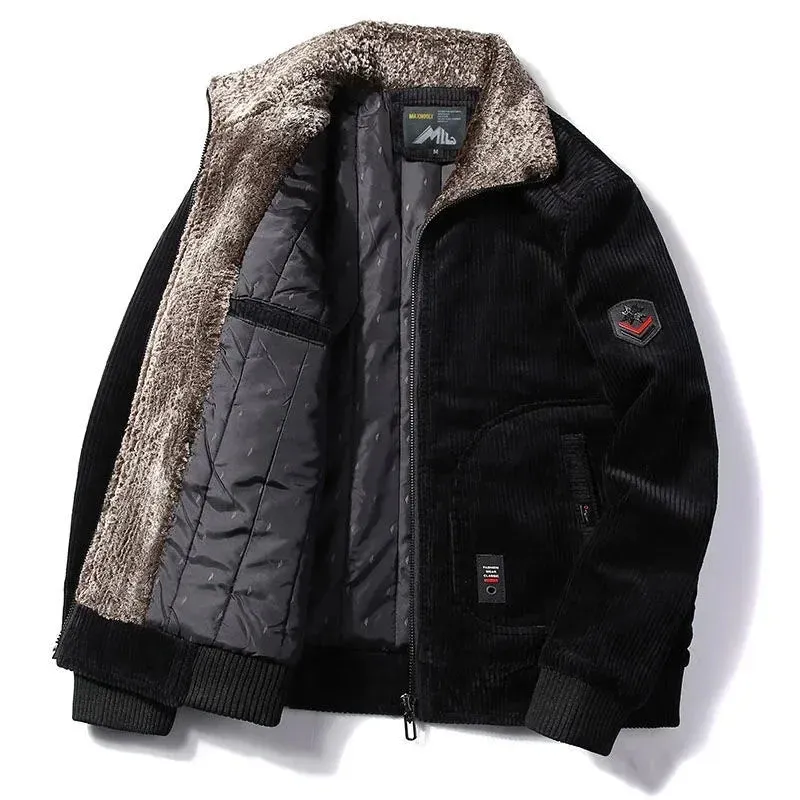 Men’s Winter Corduroy Jacket with Fur Collar – Thermal Windbreaker Casual Outwear