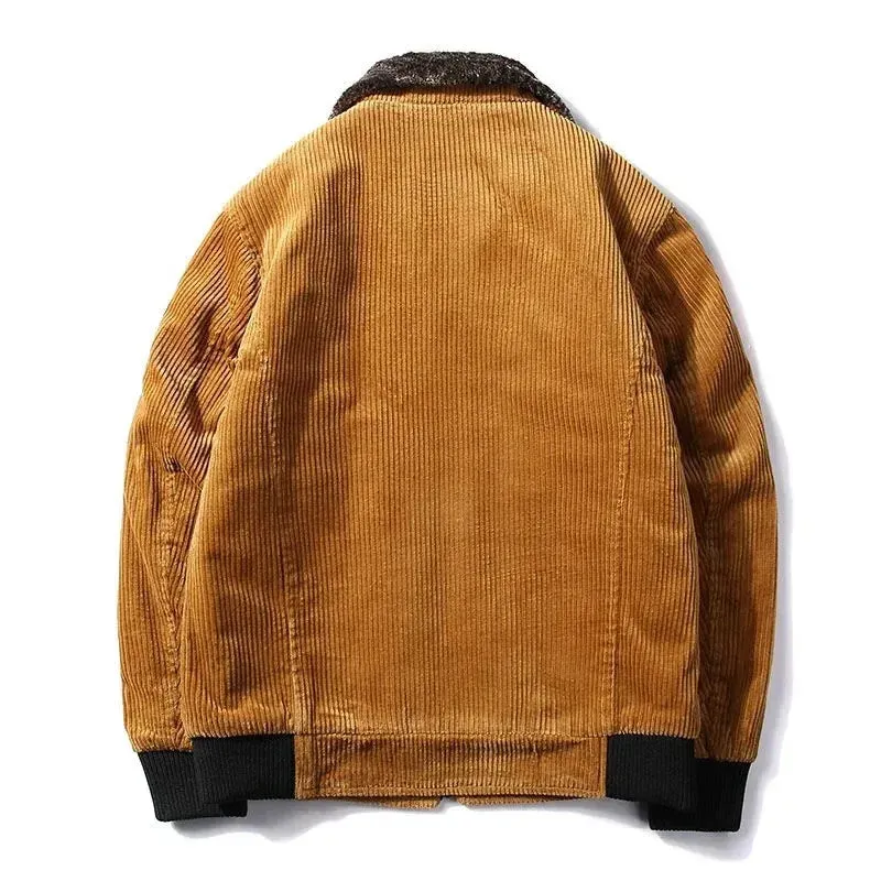 Men’s Winter Corduroy Jacket with Fur Collar – Thermal Windbreaker Casual Outwear