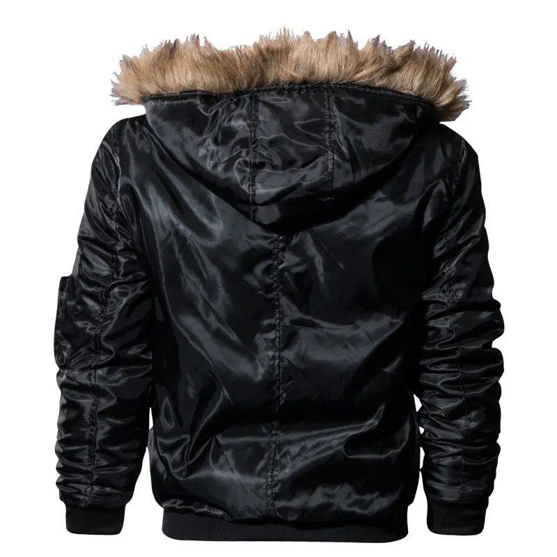 Men's Winter Warm Hooded Thermal Padded Bomber With Faux Fur Collar