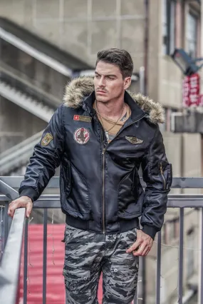 Men's Winter Warm Hooded Thermal Padded Bomber With Faux Fur Collar