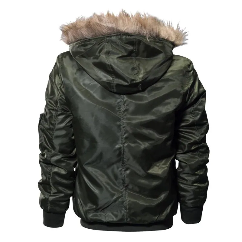 Men's Winter Warm Hooded Thermal Padded Bomber With Faux Fur Collar