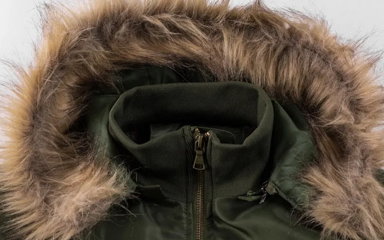 Men's Winter Warm Hooded Thermal Padded Bomber With Faux Fur Collar