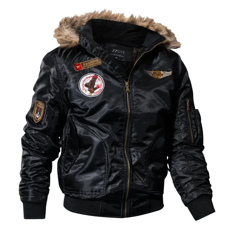 Men's Winter Warm Hooded Thermal Padded Bomber With Faux Fur Collar
