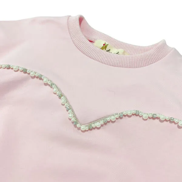 Mesh Slv Embellished Sweatshirt - Pink