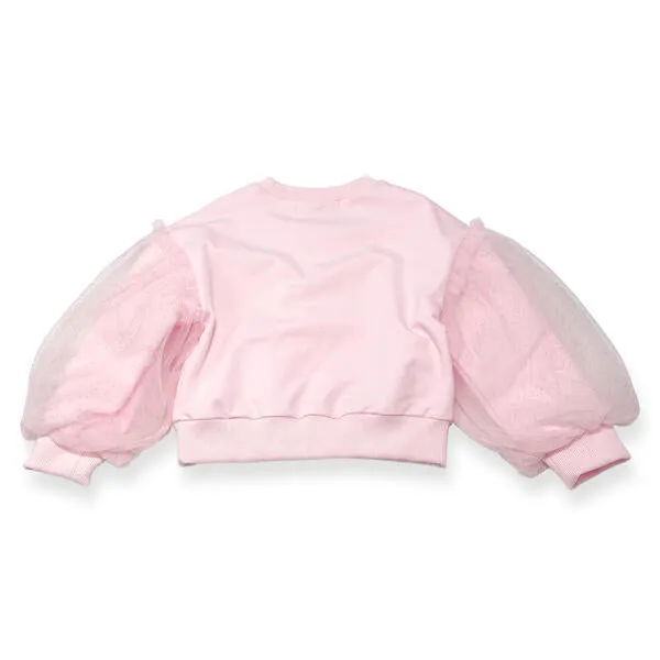 Mesh Slv Embellished Sweatshirt - Pink