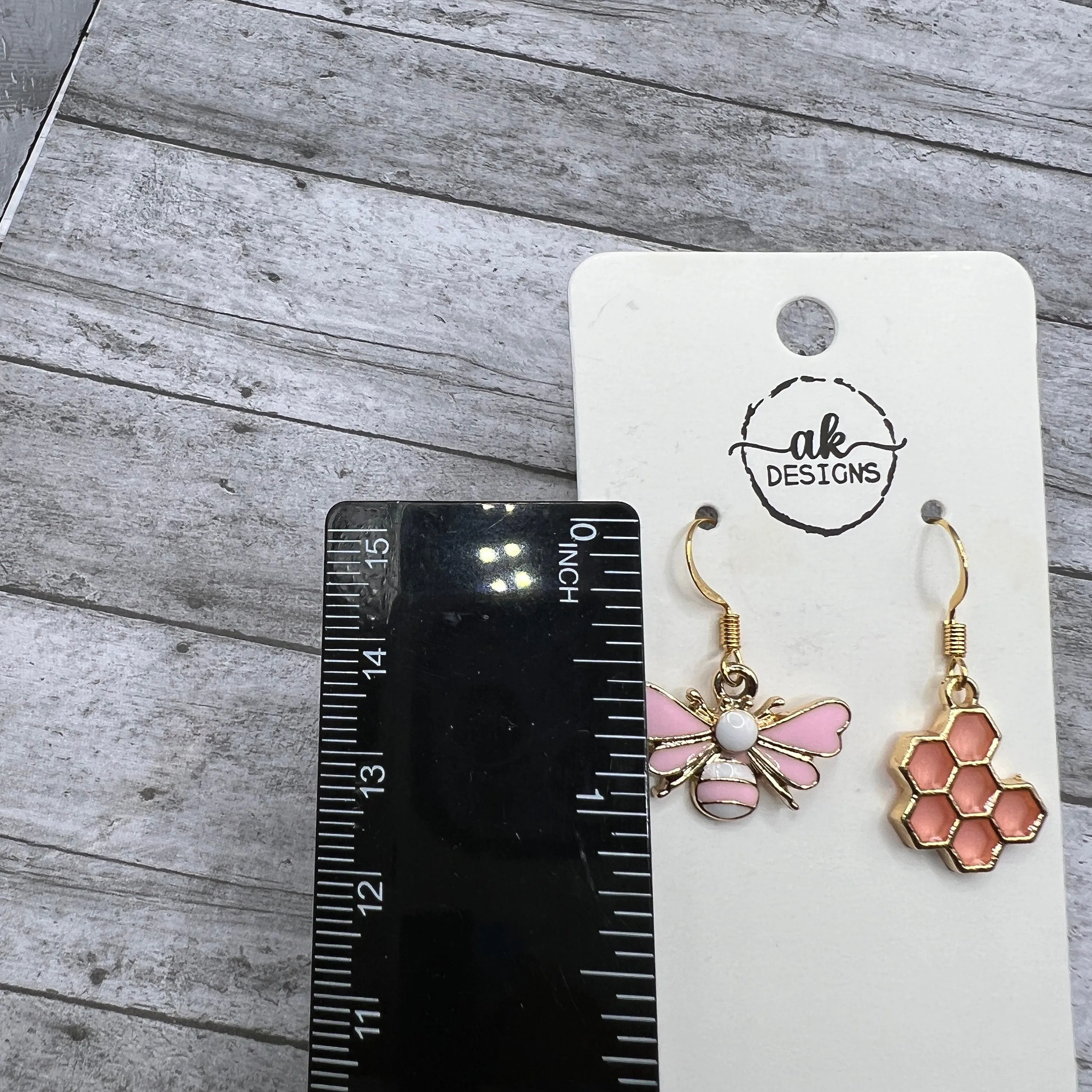 Mismatched Pink Bee Honeycomb  Earrings Resin Enamel - Clearance