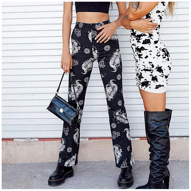 Party Elastic High Waist Print Wide Leg Pants