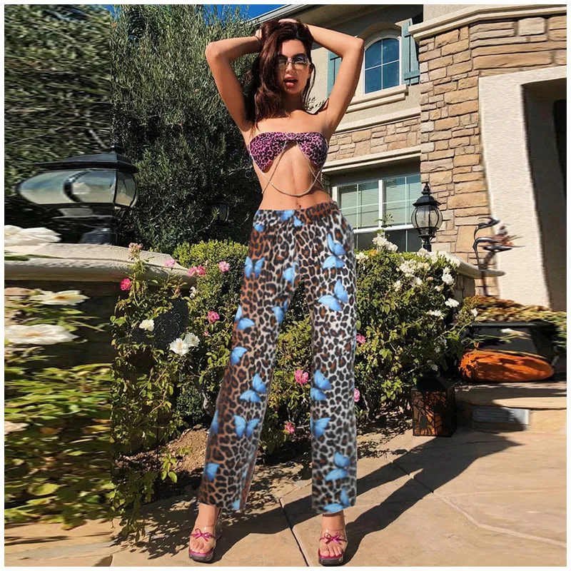 Party Elastic High Waist Print Wide Leg Pants