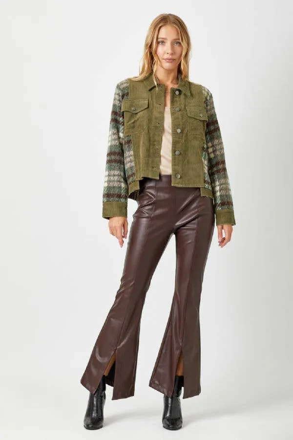Plaid Sleeve Corduroy Jacket