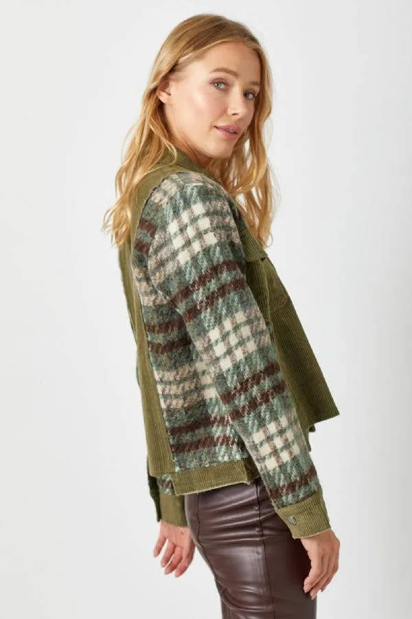 Plaid Sleeve Corduroy Jacket