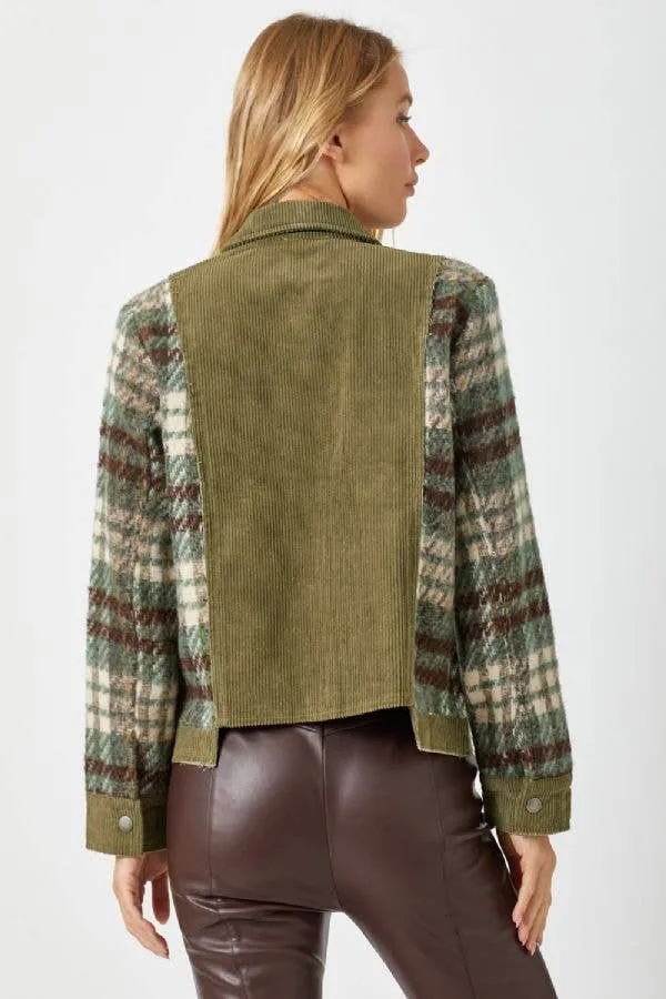 Plaid Sleeve Corduroy Jacket