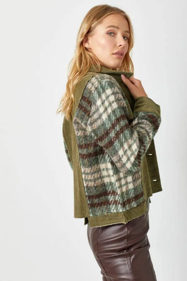 Plaid Sleeve Corduroy Jacket