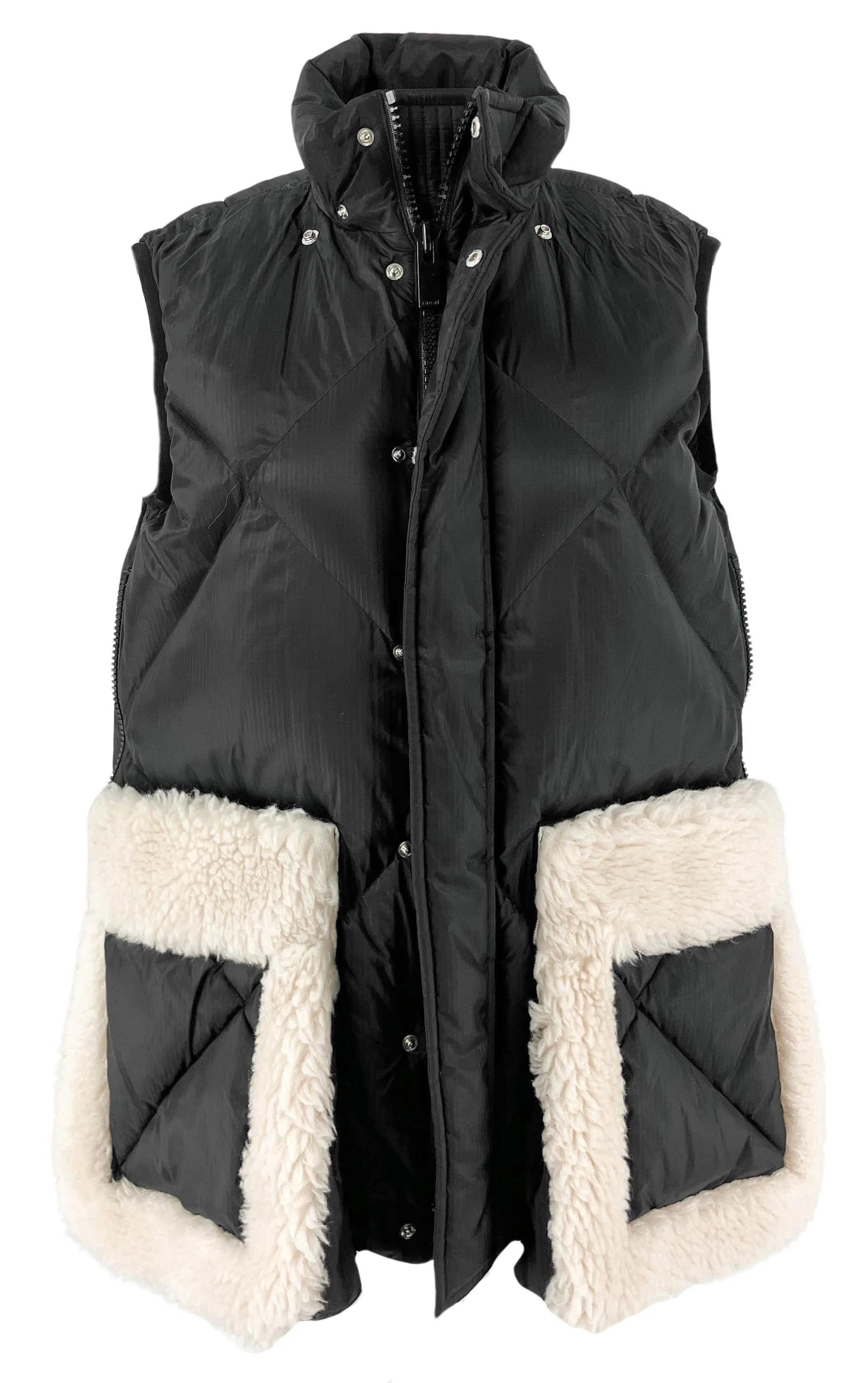 sacai Faux Shearling Jacket in Cream/Black