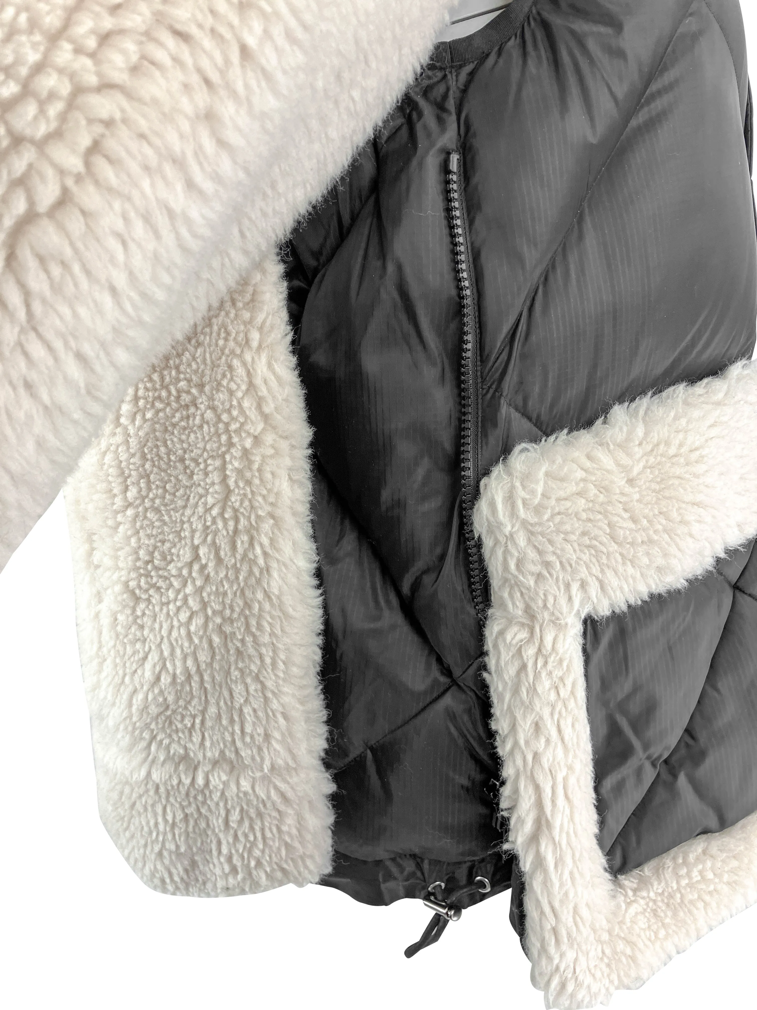 sacai Faux Shearling Jacket in Cream/Black
