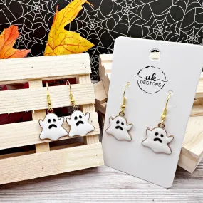 Sad Enamel Boo Ghost Hypoallergenic Halloween Goldtone Enamel Earrings
