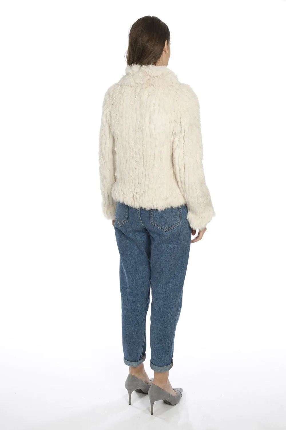 Scalloped Fur Jacket With Signature Collar in Cream - Feathers Of Italy