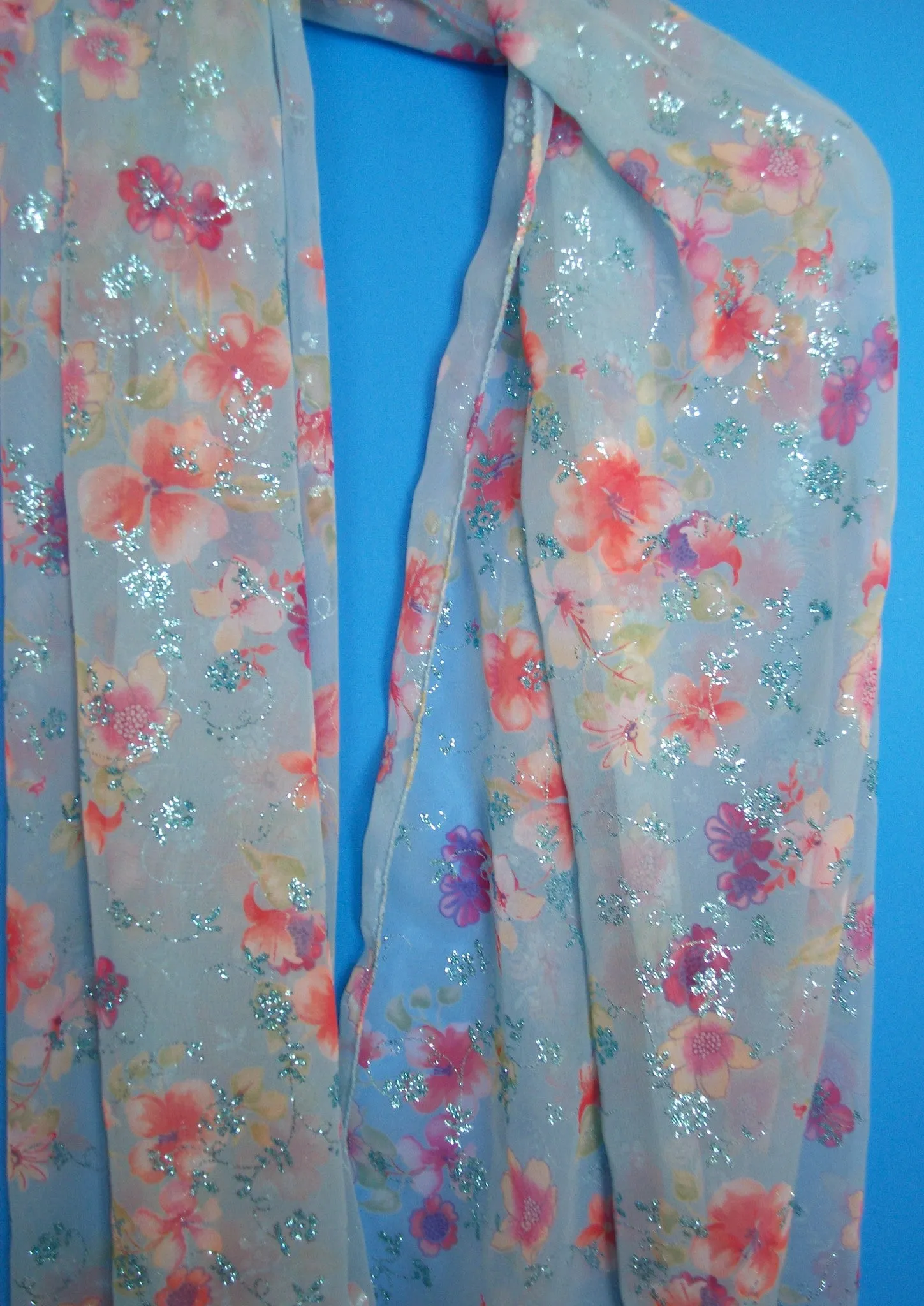 Scarf 2361Blue Chiffon Dupatta Chunni Shawl Shieno Sarees