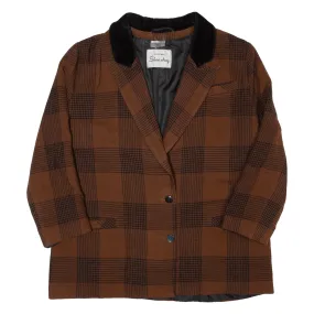 SHEARLING Womens Blazer Jacket Brown 90s Check XL