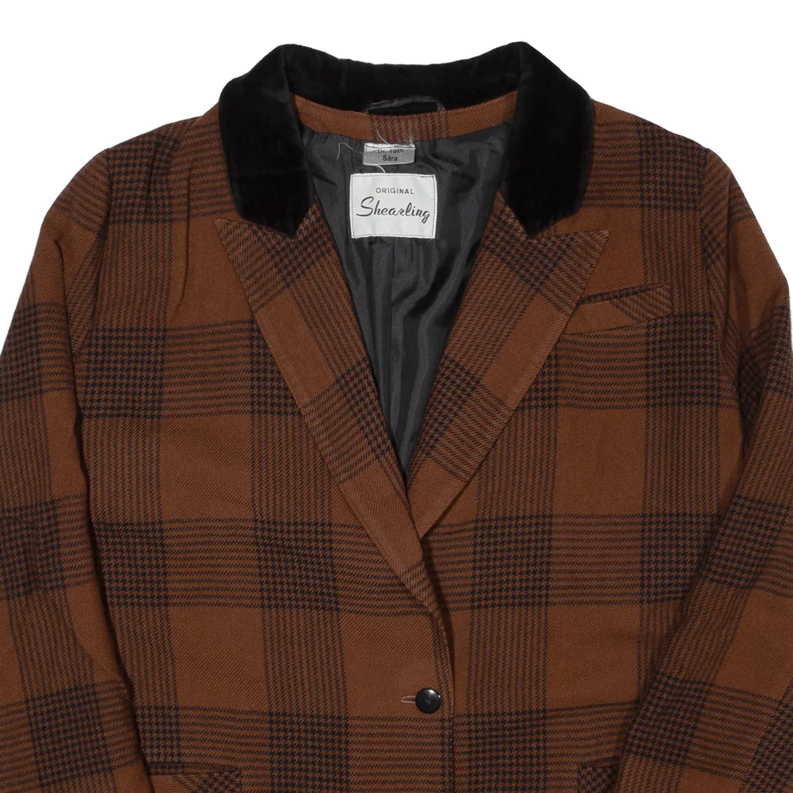 SHEARLING Womens Blazer Jacket Brown 90s Check XL