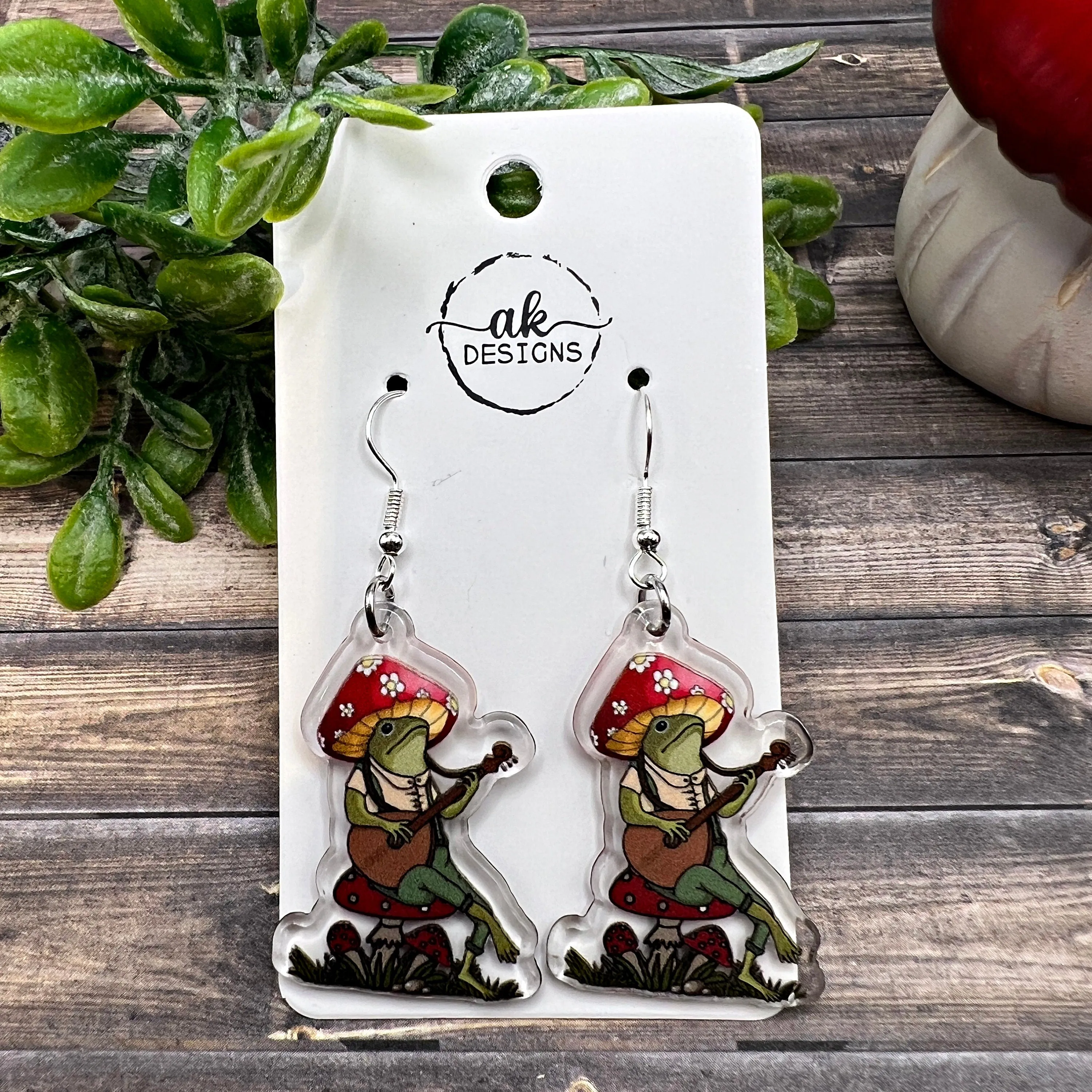 Trash Panda Raccoon Frog Musical Guitar Banjo Acrylic Animal Hypoallergenic  Earrings - Animal