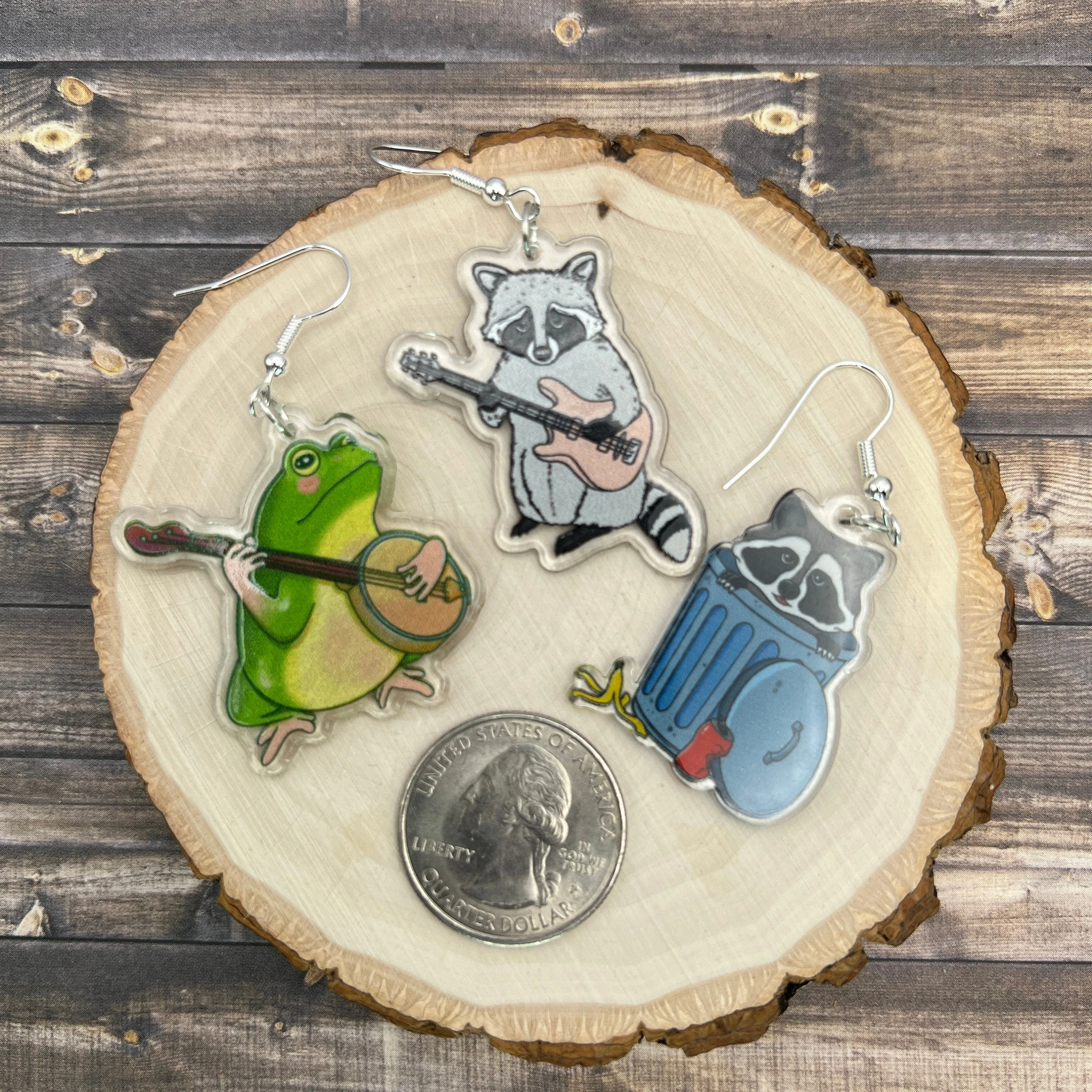 Trash Panda Raccoon Frog Musical Guitar Banjo Acrylic Animal Hypoallergenic  Earrings - Animal