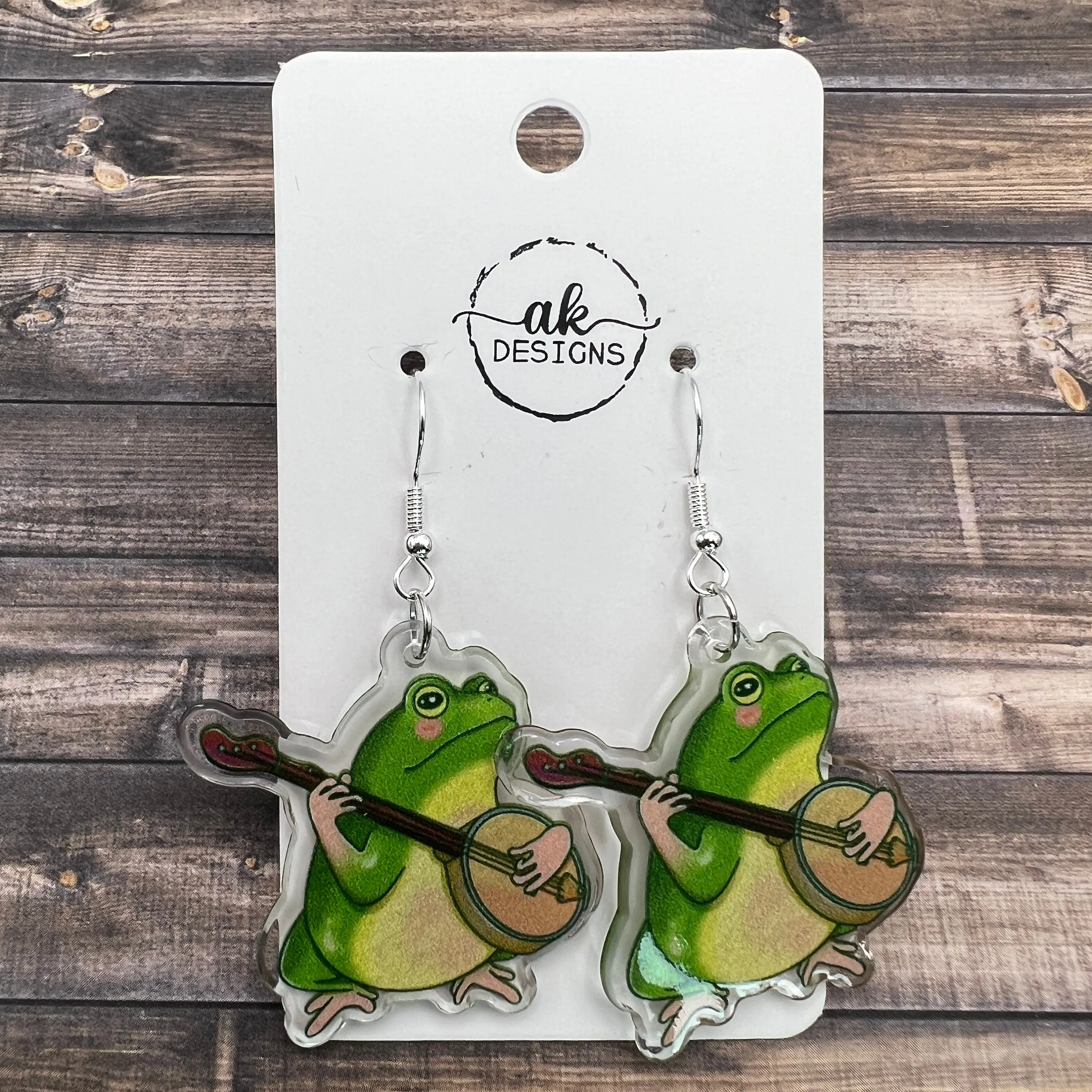 Trash Panda Raccoon Frog Musical Guitar Banjo Acrylic Animal Hypoallergenic  Earrings - Animal