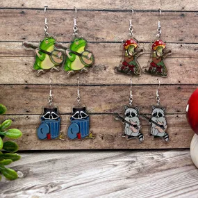 Trash Panda Raccoon Frog Musical Guitar Banjo Acrylic Animal Hypoallergenic  Earrings - Animal