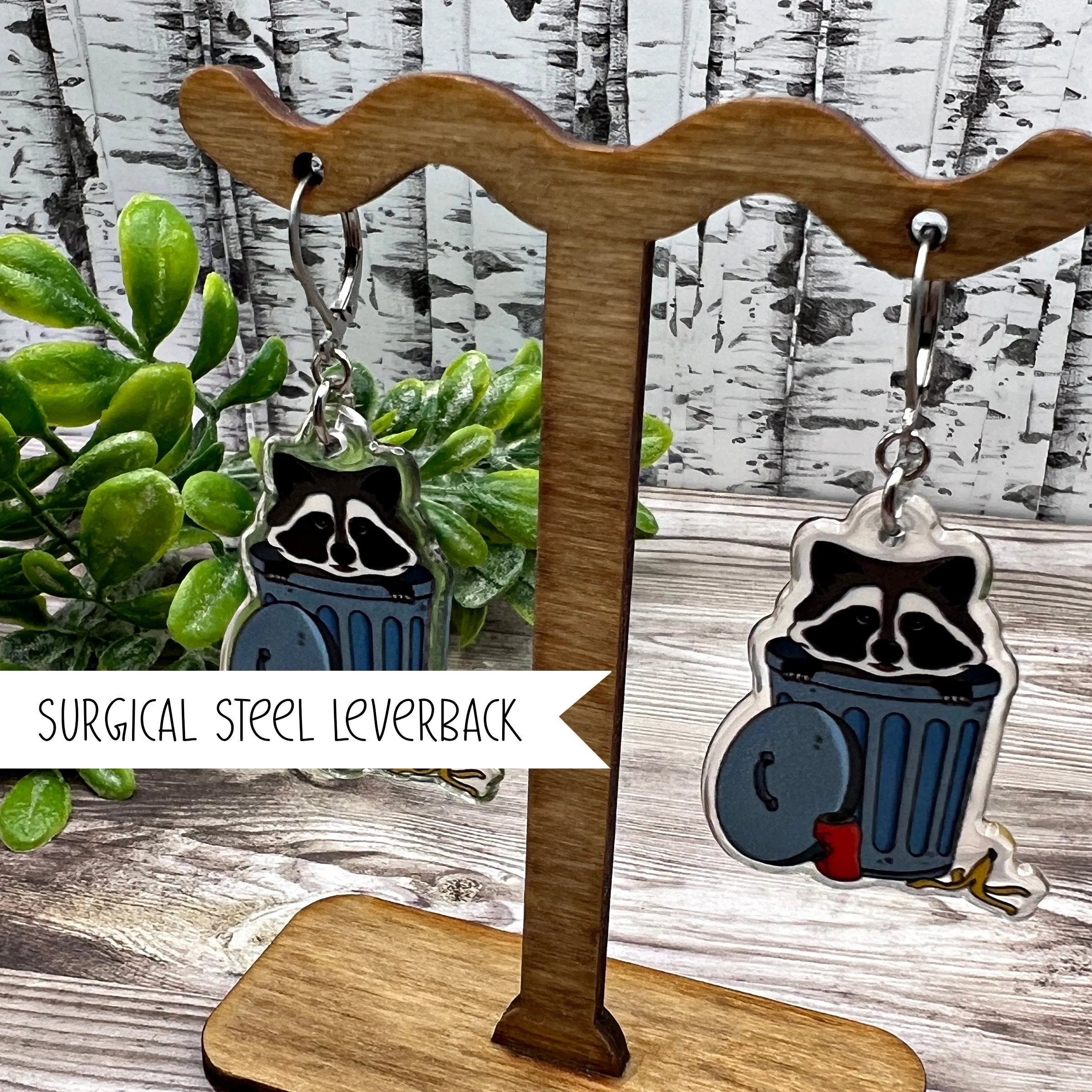 Trash Panda Raccoon Frog Musical Guitar Banjo Acrylic Animal Hypoallergenic  Earrings - Animal