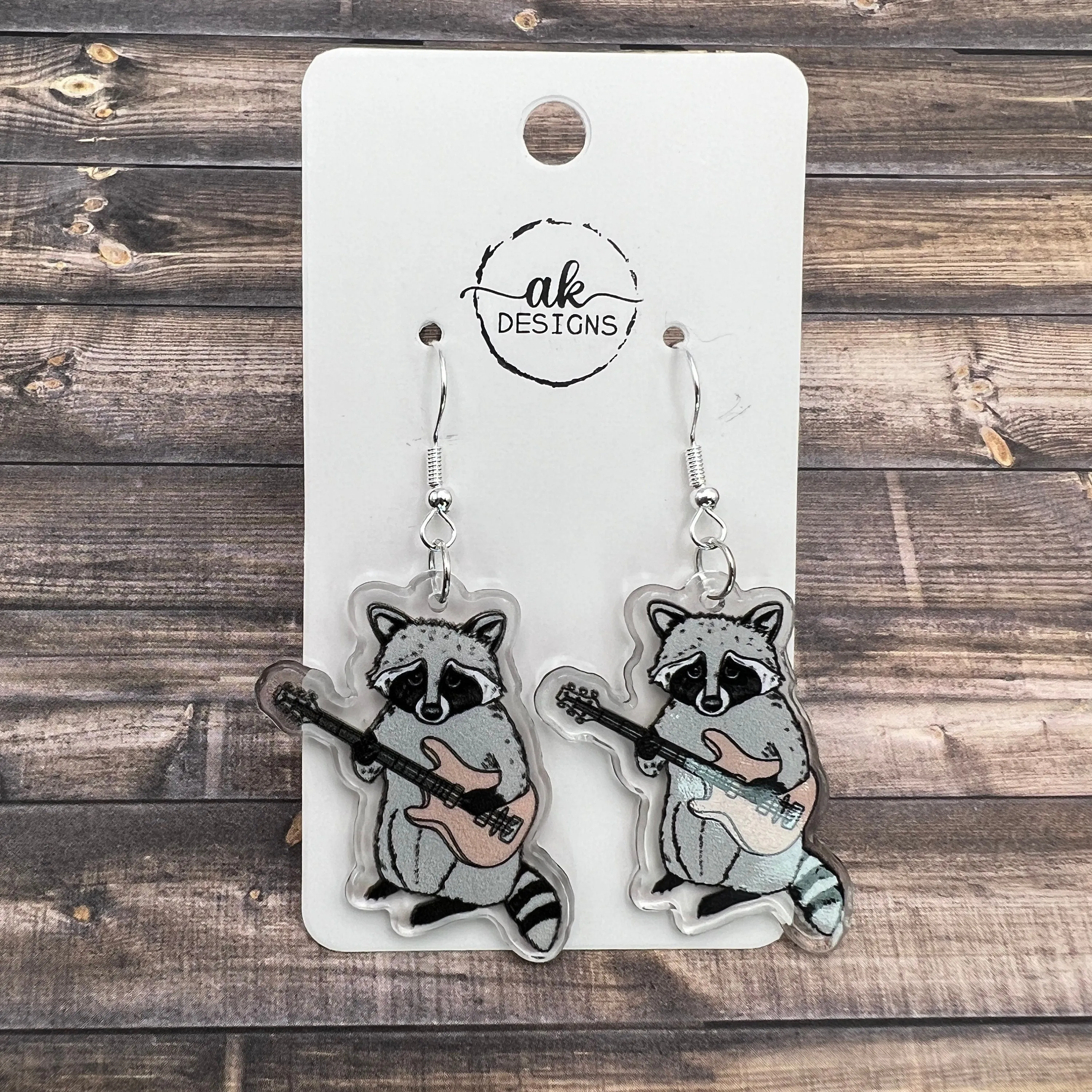 Trash Panda Raccoon Frog Musical Guitar Banjo Acrylic Animal Hypoallergenic  Earrings - Animal