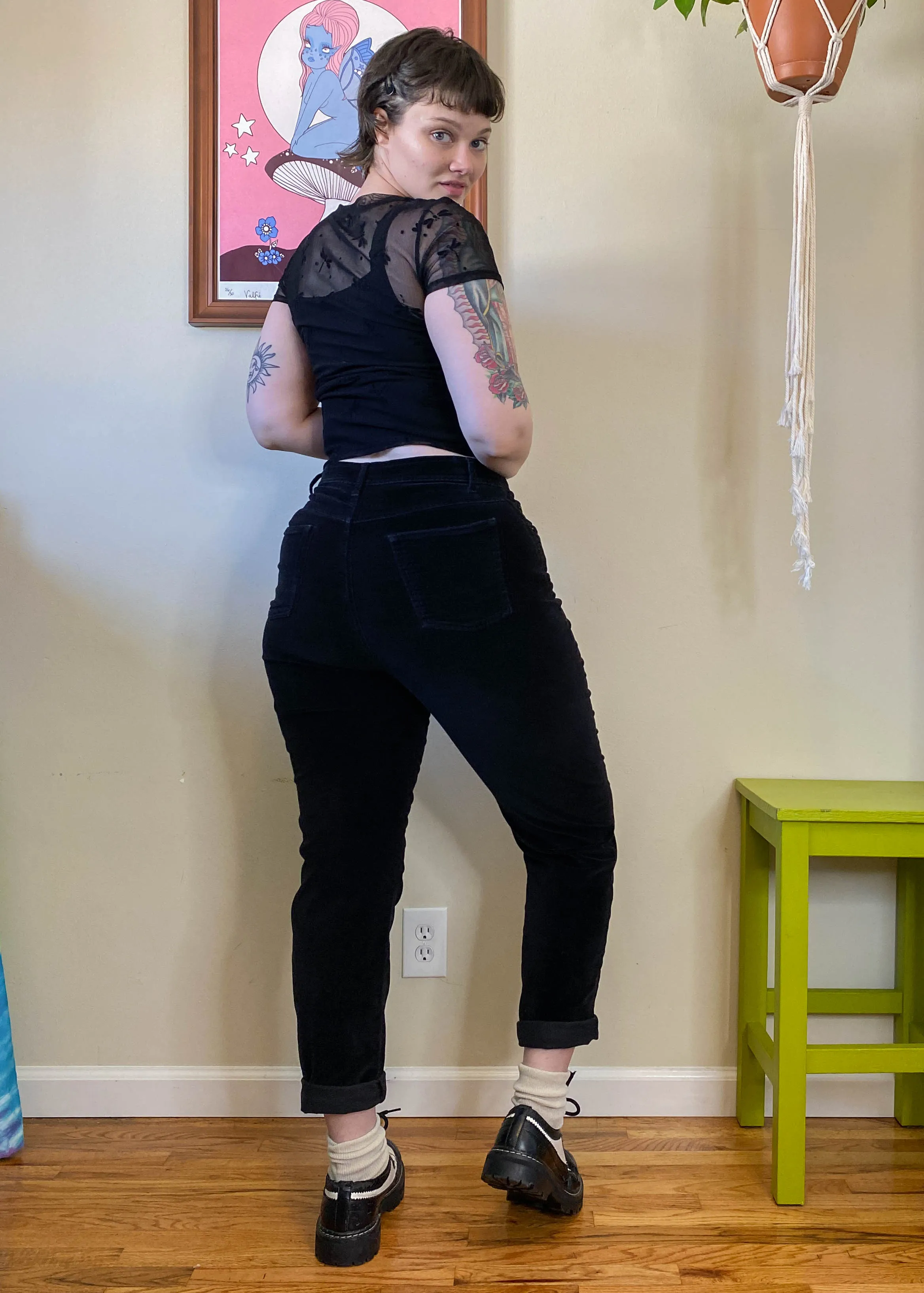 Y2K Black Velvet Corduroys - L/XL